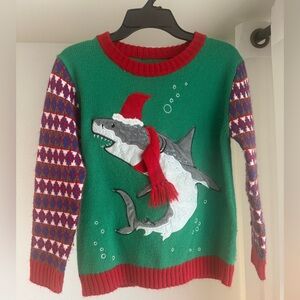 Blizzard Bay Boys Festive Holiday Christmas Shark Sweater Red/Green Accents 7-8